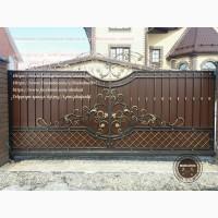 Откатные ворота из профнастила. Кованые откатные ворота