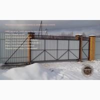 Откатные ворота из профнастила. Кованые откатные ворота